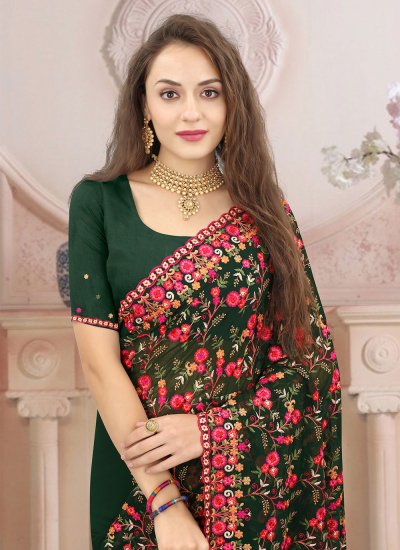 Green Georgette Traditional Saree