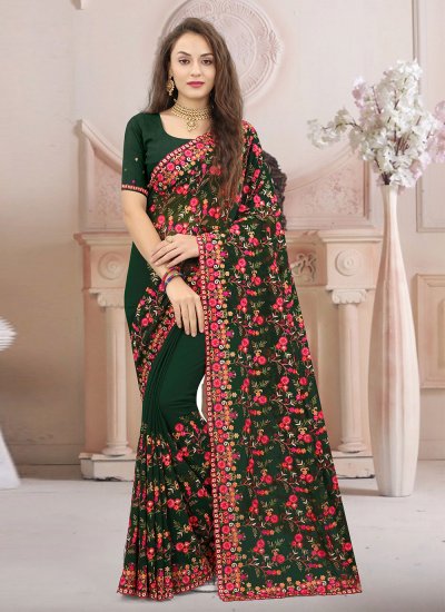 Green Georgette Traditional Saree