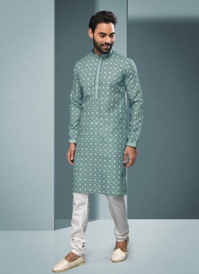Green Handloom Cotton Kurta Pyjama