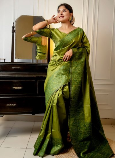 Green Handloom silk Festival Contemporary Saree