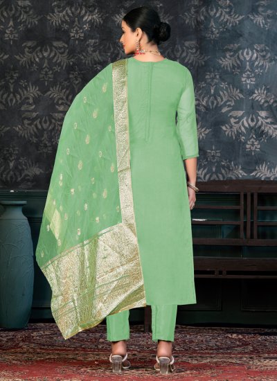Green Handwork Organza Designer Salwar Suit