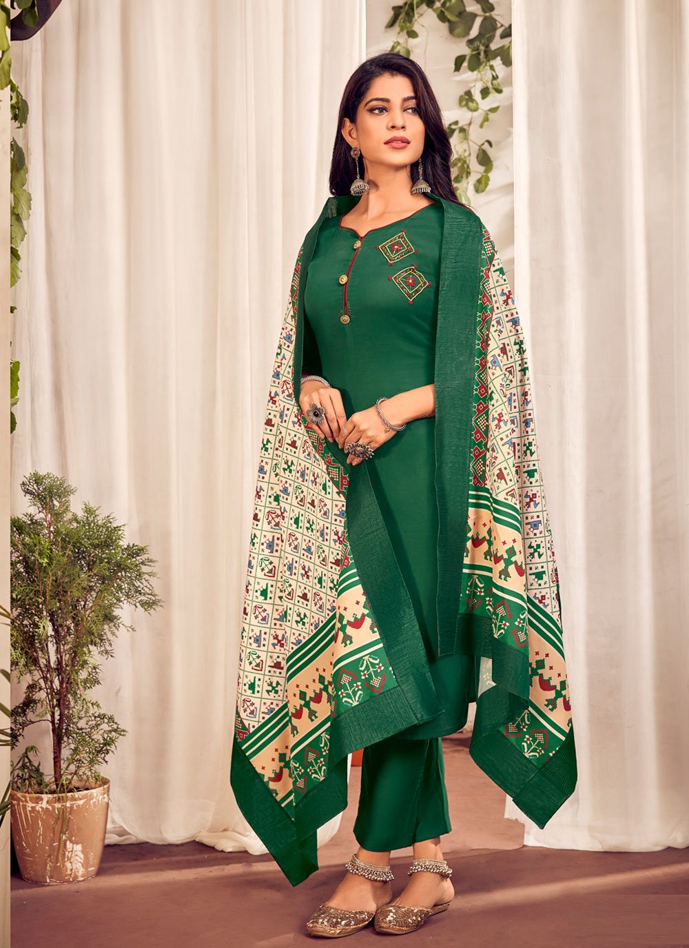 Buy Vichitra Silk Pant Style Suit In Green : 273245 - Salwar Kameez