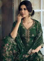 Green Jacquard Silk Embroidered Designer Pakistani Suit