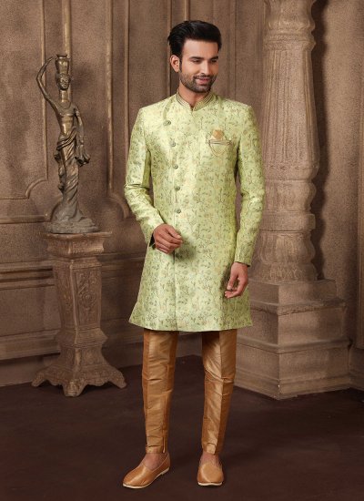 Green Jacquard Silk Indo Western