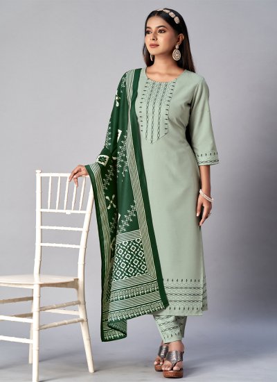Green Jacquard Work Cotton Designer Salwar Kameez
