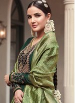 Green Mehndi Georgette Satin Trendy Salwar Kameez