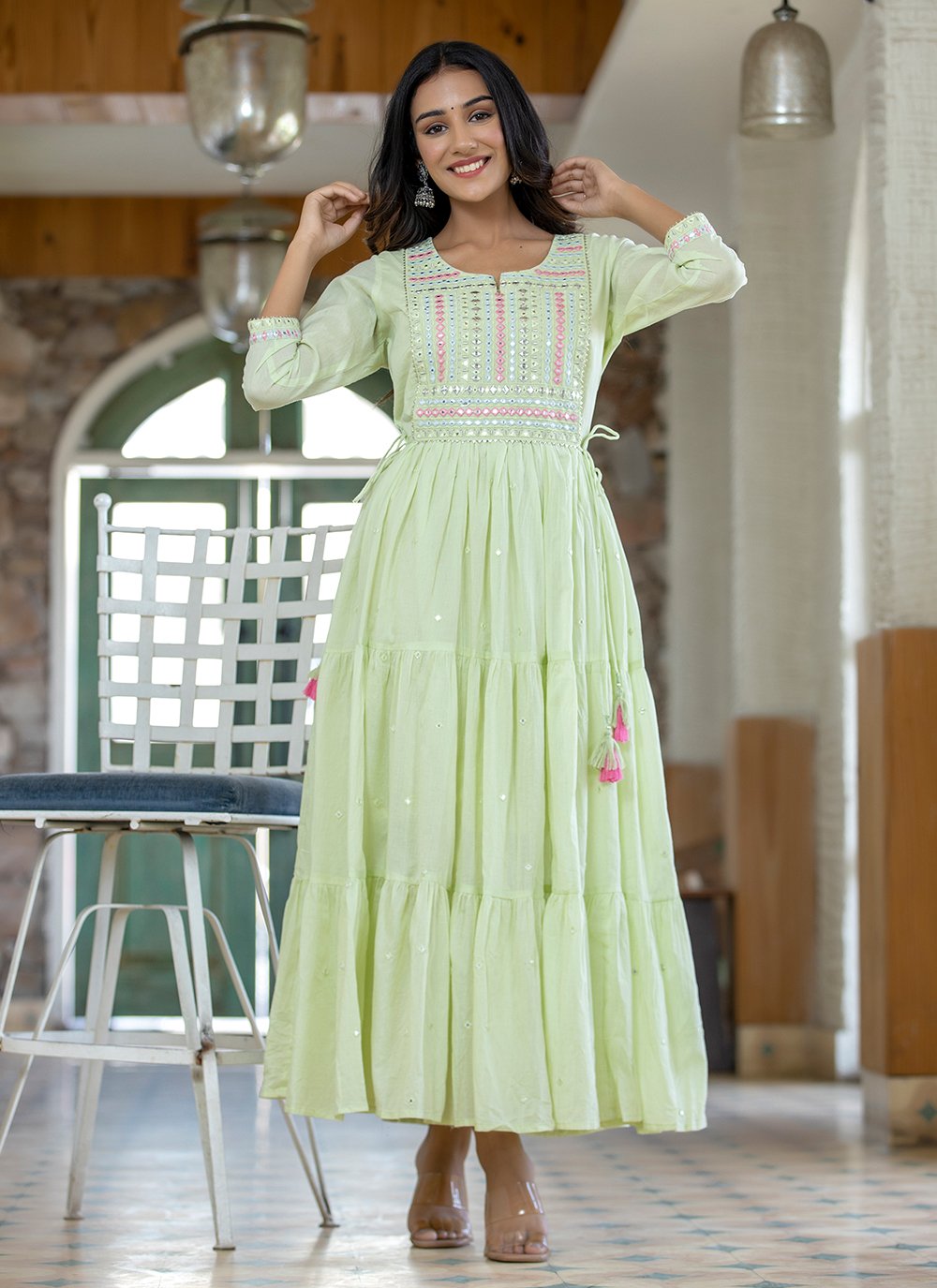 Green Mirror Festival Readymade Gown -