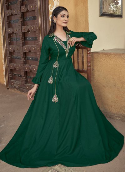 Green Muslin Ceremonial Designer Gown