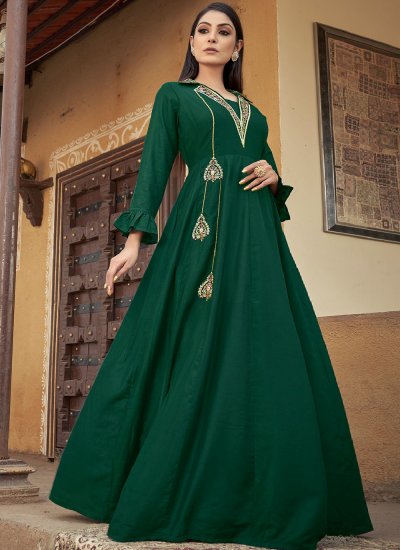 Green Muslin Ceremonial Designer Gown