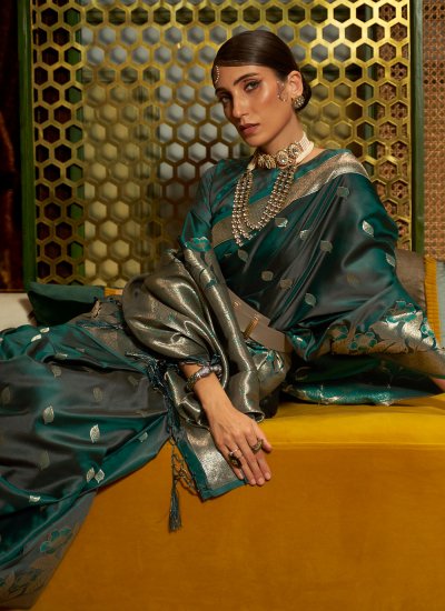 Green Party Handloom silk Contemporary Saree