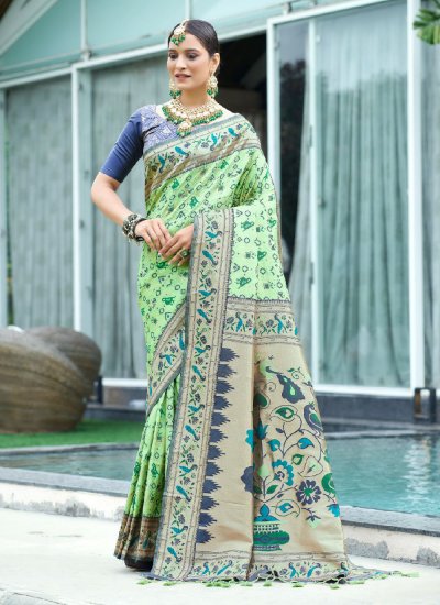 Green Party Patola Silk  Designer Saree