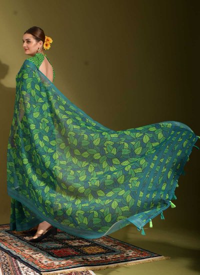 Green Printed Contemporary Saree