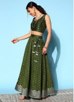 Green Printed Poly Silk Readymade Lehenga Choli