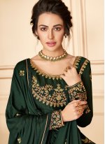 Green Pure Silk Designer Floor Length Salwar Suit