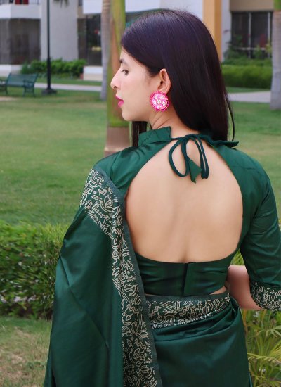 Green Raw Silk Woven Trendy Saree