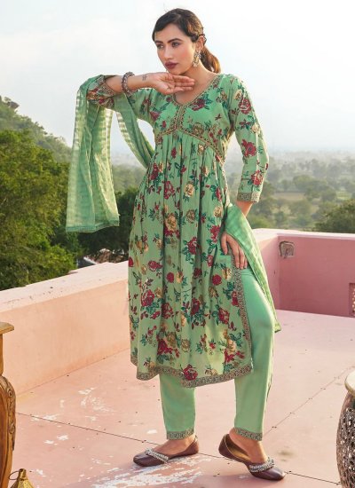 Green Rayon Embroidered Salwar Suit