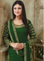 Green Resham Art Silk Designer Patiala Suit
