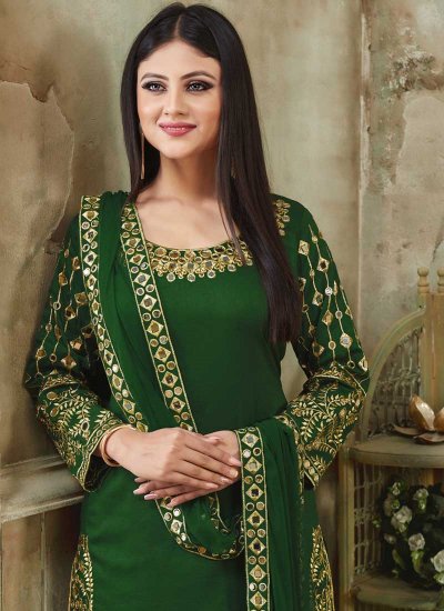 Green Resham Art Silk Designer Patiala Suit