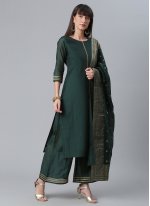 Green Sangeet Chanderi Silk Readymade Salwar Kameez