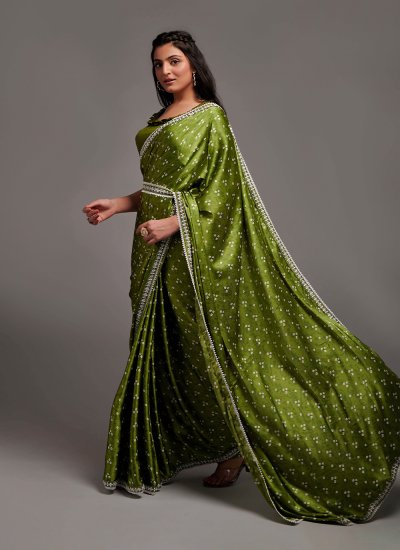 Green Satin Designer Saree