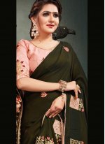 Green Satin Silk Designer Saree