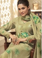 Green Satin Silk Embroidered Designer Palazzo Salwar Kameez