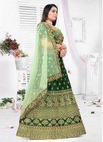 Green Satin Silk Wedding A Line Lehenga Choli