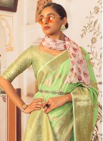 Green Satin Silk Wedding Contemporary Saree