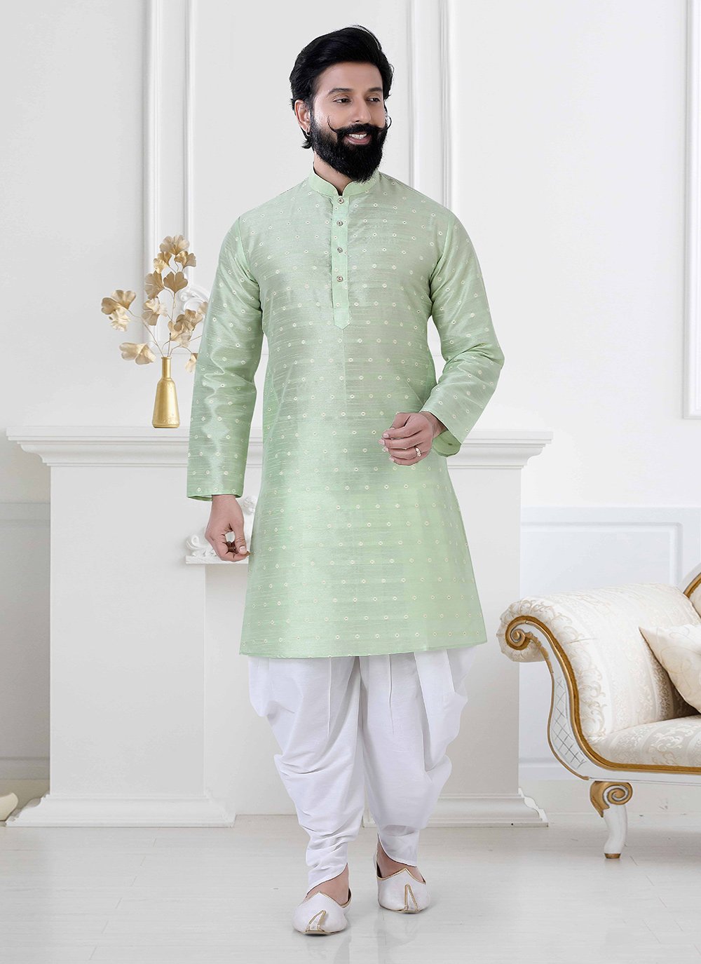 Green Silk Dhoti Kurta