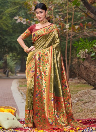 Green Silk Engagement Traditional Designer Saree
