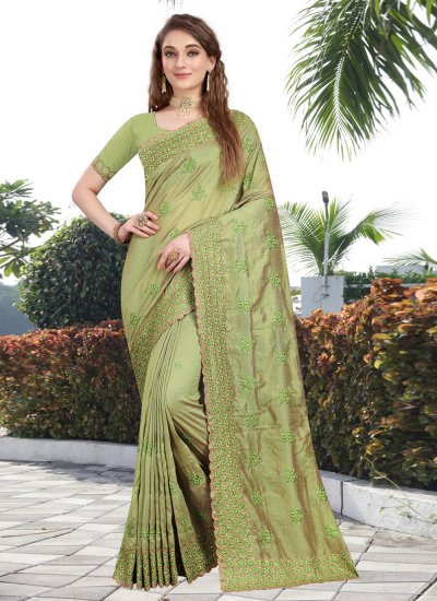 Green Silk Stone Contemporary Saree