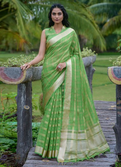 Green Silk Zari Contemporary Style Saree