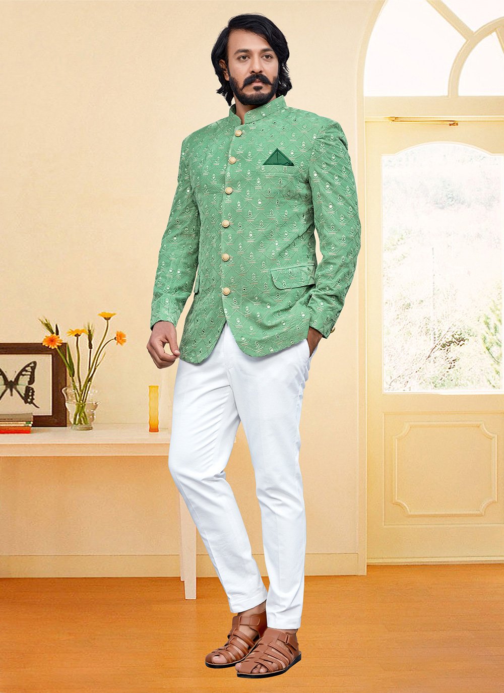 green velvet embroidered jodhpuri suit 210478