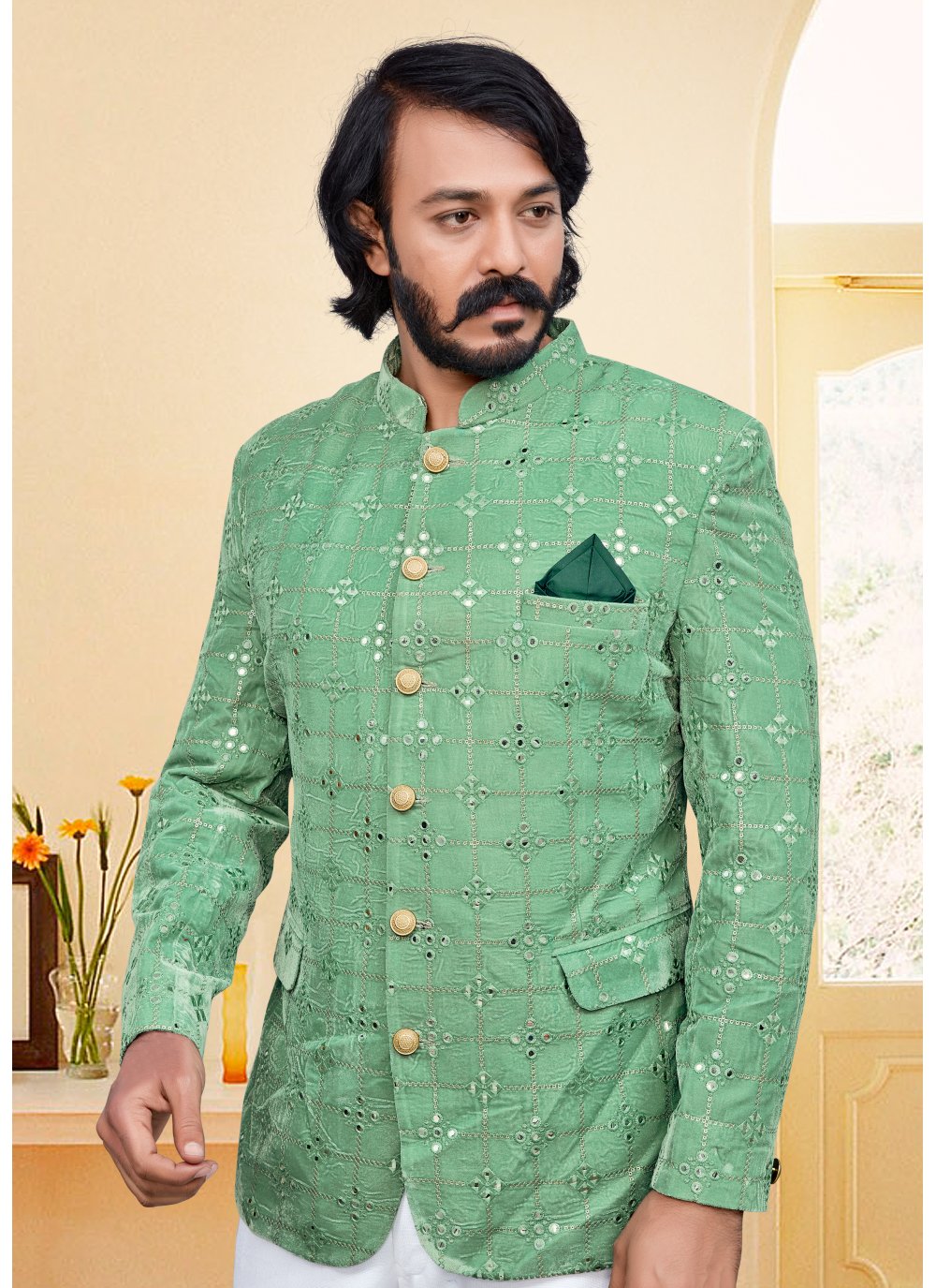 Buy Designer Handmade Bottle Green Jodhpuri Bandgala Suit for Men for  Wedding Party Reception and Events and Festive Online in India - Etsy