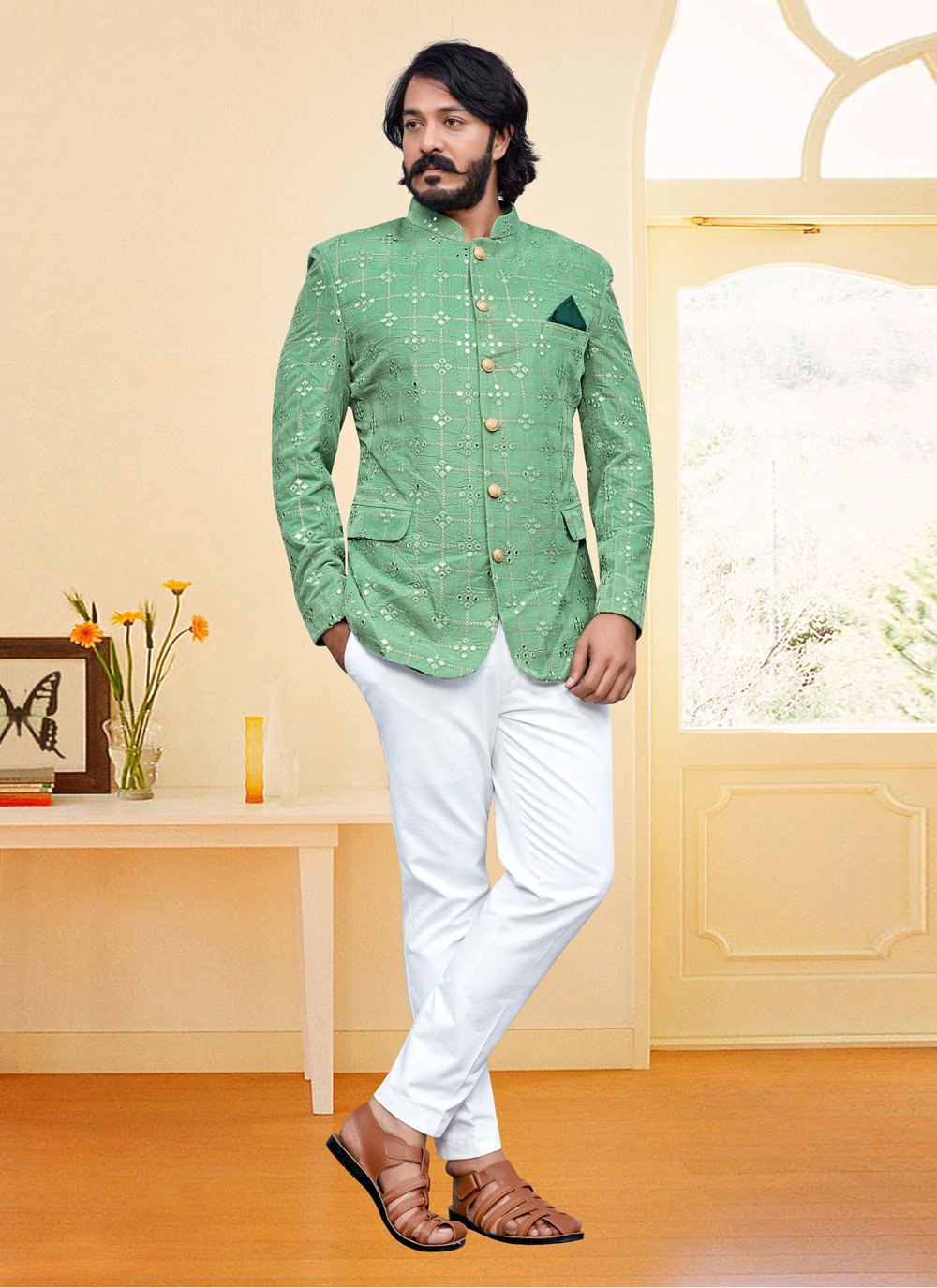 green velvet jodhpuri suit 211327