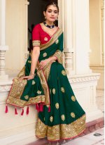 Green Vichitra Silk Classic Saree