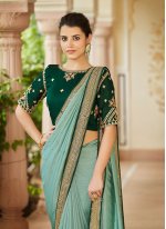 Green Vichitra Silk Designer Saree