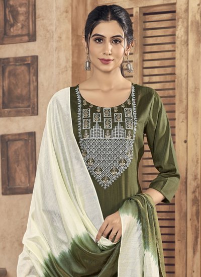 Green Viscose Weaving Designer Salwar Kameez