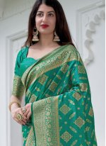 Green Weaving Art Banarasi Silk Traditional Saree