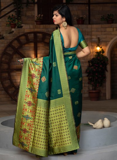 Green Weaving Banarasi Silk Traditional Saree