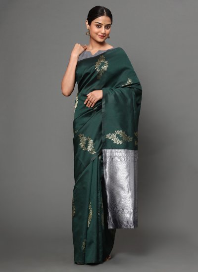 Green Weaving Banarasi Silk Traditional Saree