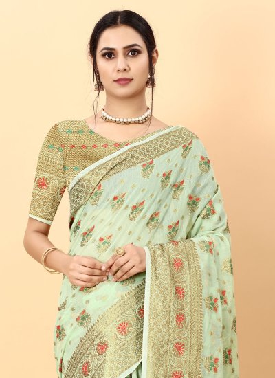 Green Weaving Contemporary Saree