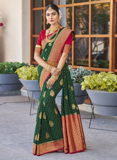 Green Weaving Engagement Classic Designer Saree -