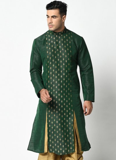 
                            Green Weaving Engagement Dhoti Kurta