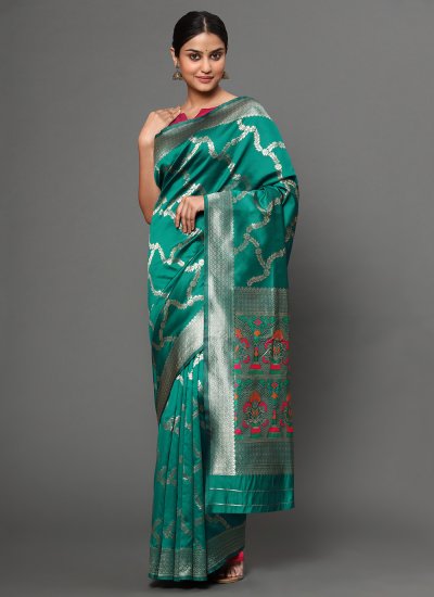 Green Weaving Festival Traditional Designer Saree