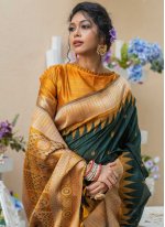 Green Weaving Tussar Silk Designer Traditional Saree