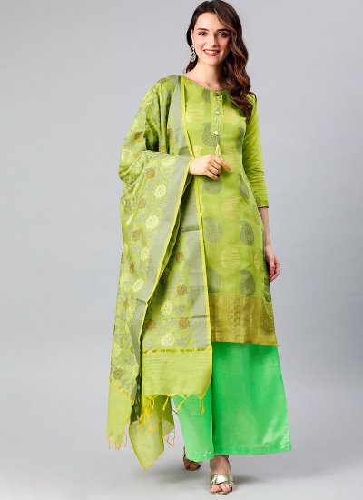 Green Woven Banarasi Silk Designer Palazzo Suit