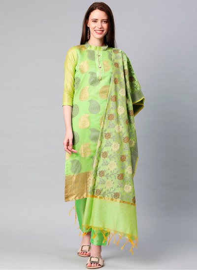 Green Woven Banarasi Silk Designer Suit