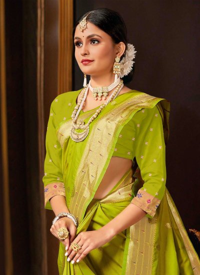 Green Woven Party Classic Saree
