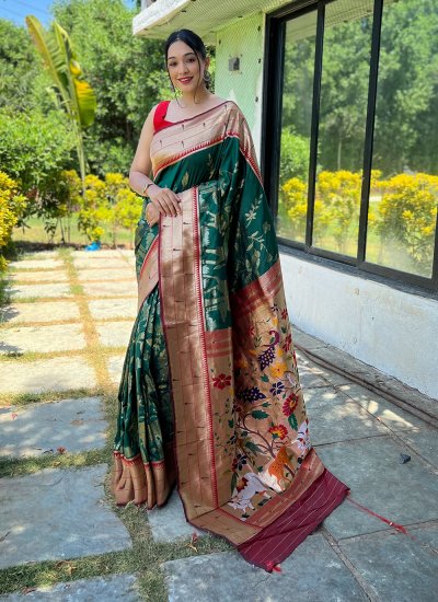 Green Woven Silk Contemporary Style Saree